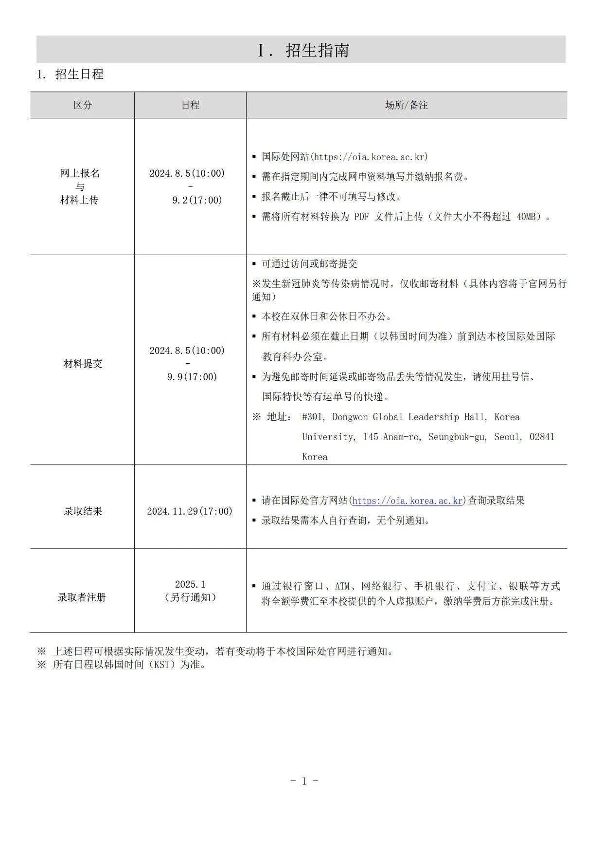 2025年3月高丽大学本科新生/插班简章(图3)